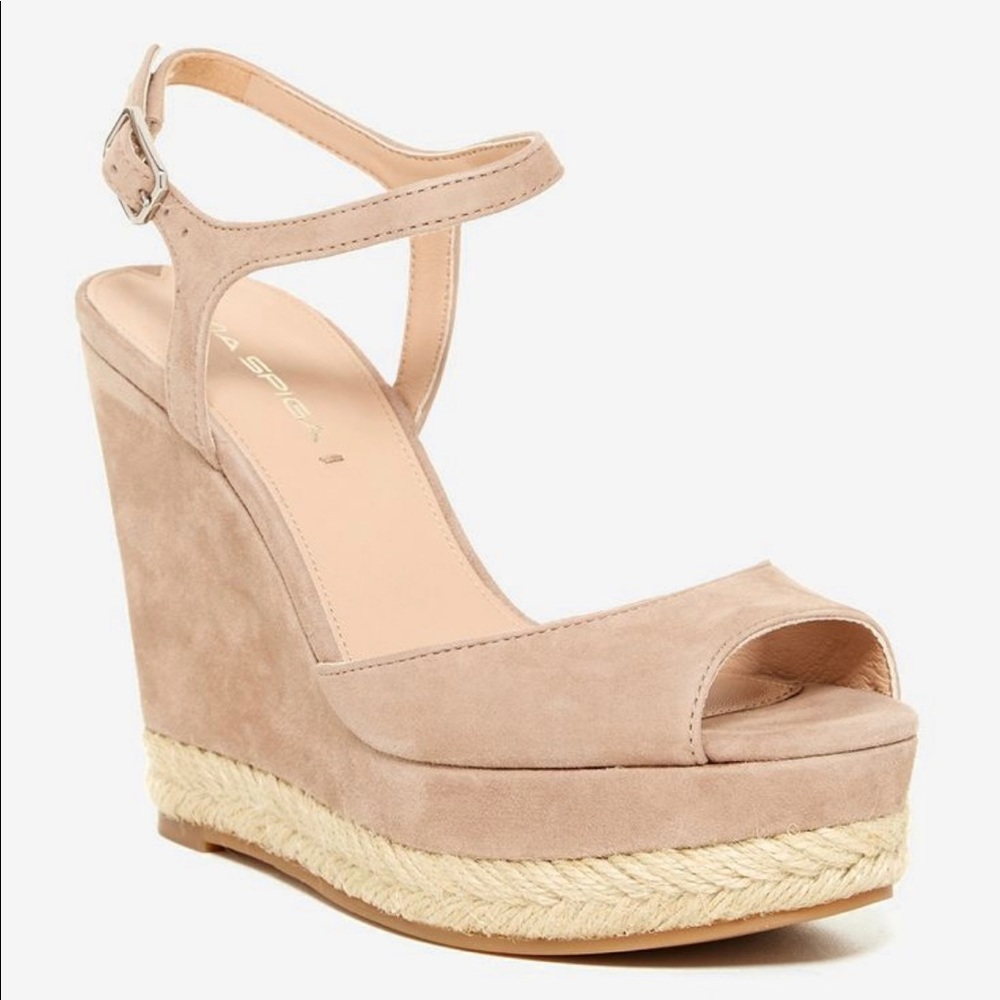 via spiga melia wedge suede sandals in light gray